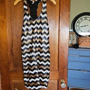 Alya Sequin Halter Party Dress M | Black Gold White Sparkle Swiftie Style
